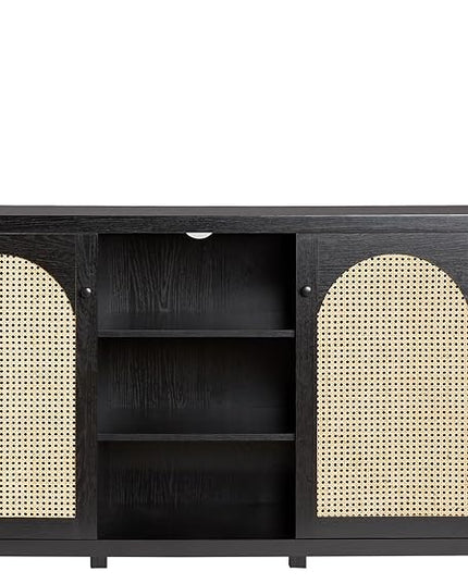 Walker Edison Boho Arched Rattan 2-Door Sideboard, 58 Inch, Black - LeafyLoom
