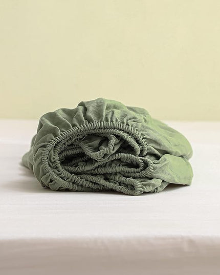Simple&Opulence 100% Linen Sheet Set Solid Color- 6 Pcs Washed French Flax Bed Sheets (1 Flat Sheet, 1 Fitted Sheet, 4 Pillowcases) - Breathable Home Collection (Basic Sage Green, Queen) - LeafyLoom