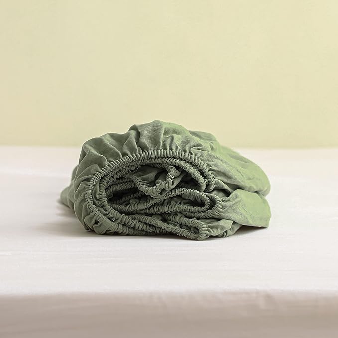 Simple&Opulence 100% Linen Sheet Set Solid Color- 6 Pcs Washed French Flax Bed Sheets (1 Flat Sheet, 1 Fitted Sheet, 4 Pillowcases) - Breathable Home Collection (Basic Sage Green, Queen) - LeafyLoom