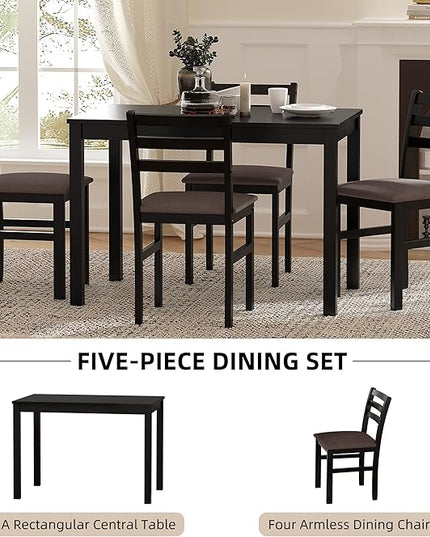 NicBex Dining Room Table Set for 4 Kitchen Table and Chairs 5Pcs Stylish Dining Table Set 4 Upholstered Chairs with Ladder Back Design for Dining Room Kitchen, Brown Oak - LeafyLoom