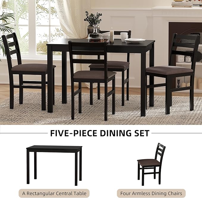 NicBex Dining Room Table Set for 4 Kitchen Table and Chairs 5Pcs Stylish Dining Table Set 4 Upholstered Chairs with Ladder Back Design for Dining Room Kitchen, Brown Oak - LeafyLoom