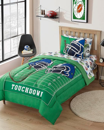 Kids Bedding Set Bed in a Bag for Boys and Girls Toddlers Printed Sheet Set and Comforter, Twin, Football - LeafyLoom