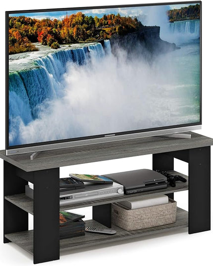 Furinno JAYA TV Stand, French Oak Grey/Black - LeafyLoom