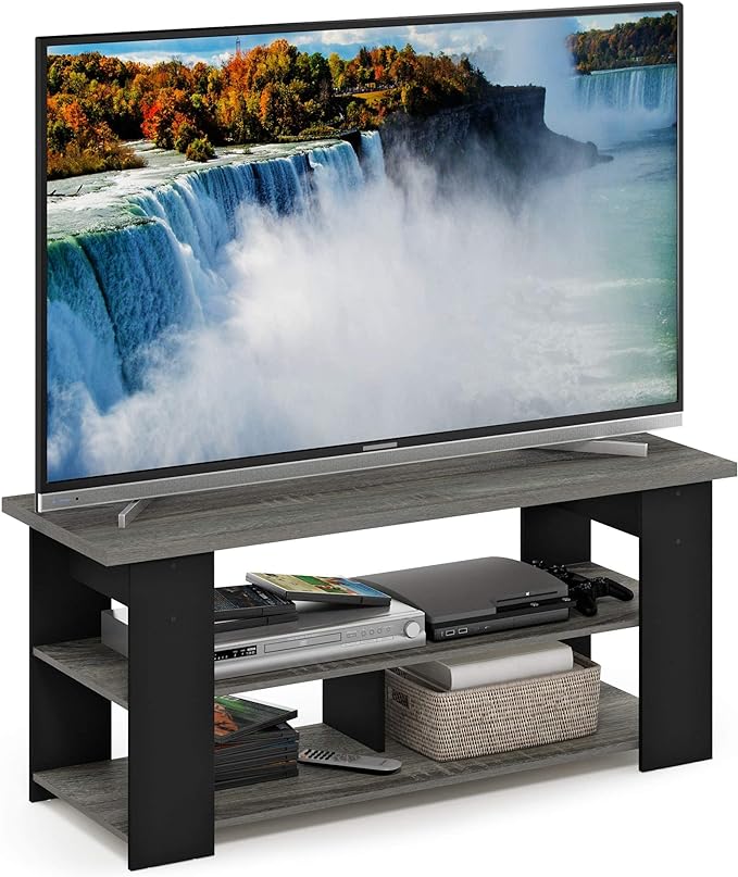 Furinno JAYA TV Stand, French Oak Grey/Black - LeafyLoom