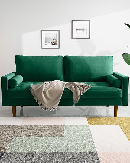 Velvet Furniture for Small Spaces, Mid-Century Modern Loveseats for Living Room, Love Seat Couch Sofas, 70 Inches, Green - LeafyLoom
