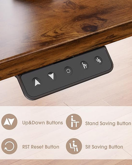 Electric Standing Desk with Monitor Shelf, 63 x 27 Inches Height Adjustable Corner Table, Computer Workstation with Cup Holder and Hook for Home Office, Brown, 63x27 Inch, Rustic Brwon - LeafyLoom