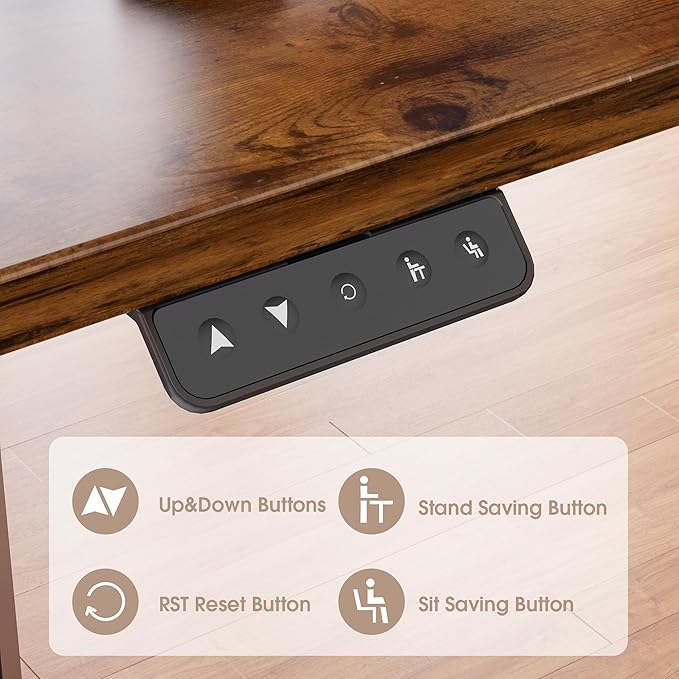 Electric Standing Desk with Monitor Shelf, 55 x 24 Inches Height Adjustable Corner Table, Computer Workstation with Cup Holder and Hook for Home Office, Brown, 55x24 Inch, Rustic Brwon - LeafyLoom