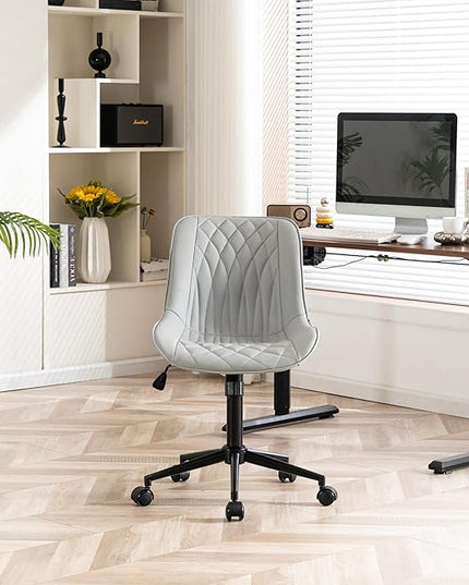 YOUNIKE Desk Chair with Wheels Armless Office Chair Swivel Rolling Task Chair with Back Upholstered Faux Leather Computer Chair Height Adjustable Modern Ergonomic Seat, Loads 300 lbs, Grey - LeafyLoom