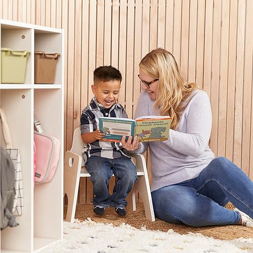 ECR4Kids Stackable Wooden Toddler Chair, 10in, Kids Furniture, White Wash, 2-Pack - LeafyLoom