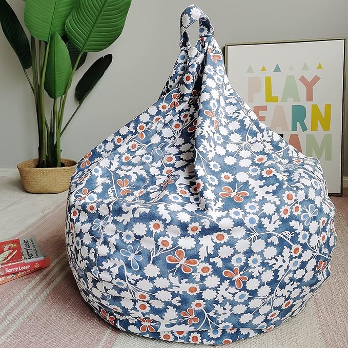 YuppieLife Stuffed Animal Storage Bean Bag Chairs Canvas Cover for Kids(Just Cover，No filling）/Machine Washable Toddler Sofa Cover for Room Decor/Durable Eco-print furniture(38'',Insect Paradise) - LeafyLoom