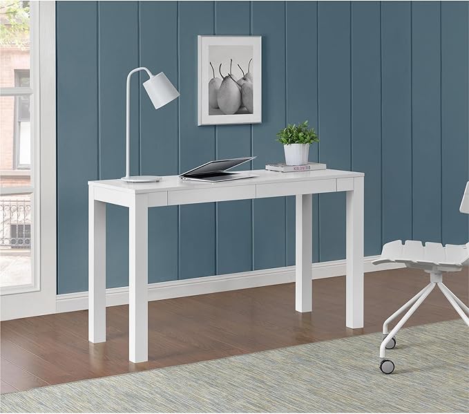 Parsons Xl Desk with 2 Drawers, White - LeafyLoom
