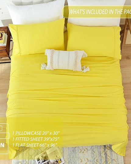 Twin Sheet Set - 3 Piece Soft Breathable Bed Sheets for Twin Size Bed, Extra Deep Pocket Lxuury Brushed Sheets, Cooling Hotel Bedding Sheets and Pillowcases, Wrinkle Free Oeko-Tex Sheets - LeafyLoom