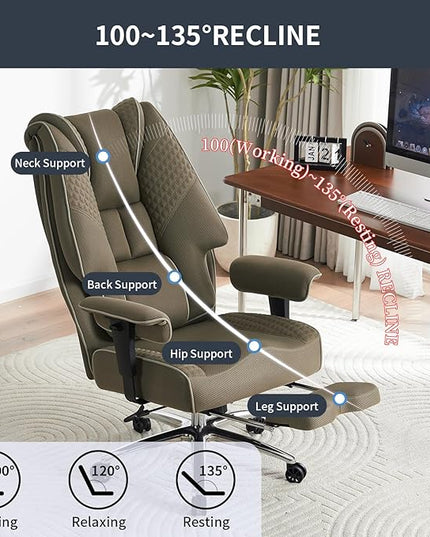 Big and Tall Office Chair 400lbs Wide Seat, Mesh High Back Executive Office Chair with Foot Rest, Ergonomic Office Chair Lumbar Support for Lower Back Pain Relief (Mesh Light Green) - LeafyLoom