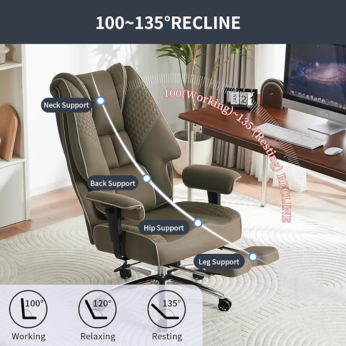 Big and Tall Office Chair 400lbs Wide Seat, Mesh High Back Executive Office Chair with Foot Rest, Ergonomic Office Chair Lumbar Support for Lower Back Pain Relief (Mesh Light Green) - LeafyLoom