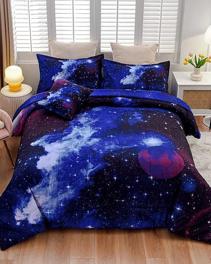 A Nice Night Galaxy 6Pcs Bedding Sets Outer Space Comforter Bed in a Bag 3D Printed Quilt,for Children Boy Girl Teen Kids,Full 6Pcs - LeafyLoom