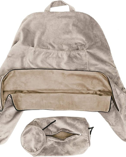 Husband Pillow XXL Cover Aspen Edition Cowboy Taupe, Reversible Microfiber to Microsuede, Side & Back Pockets - Handle for Easy Transport - Super Cozy Bed Rest Pillow Cover with Arms - Easy Care - LeafyLoom