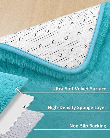 Blue Round Rug for Bedroom, Super Fluffy Circle Rugs for Baby Nursery, 4'X4' Feet Furry Carpet for Children Kids Room, Cute Soft Shaggy Rug for Girls Home Decor, Fuzzy Plush Carpets for Dorm - LeafyLoom