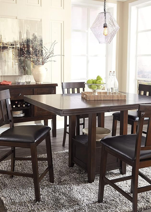 Signature Design by Ashley Haddigan Traditional Rectangular 36" Counter Height Dining Extension Table, Dark Brown - LeafyLoom