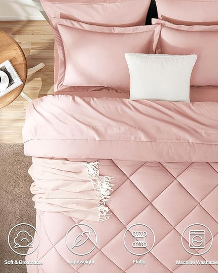 CozyLux King Comforter Set with Sheets 7 Pieces Bed in a Bag Pink All Season Bedding Sets with Comforter, Pillow Shams, Flat Sheet, Fitted Sheet and Pillowcases - LeafyLoom