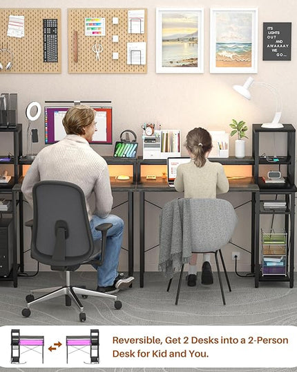 armocity 2024 Upgrade Gaming Desk with LED Lights, Small Computer Desk with Long Monitor Stand, 40'' Reversible Laptop Table with Storage Shelves, Small Desk for Small Spaces, Gaming Room, Grey - LeafyLoom
