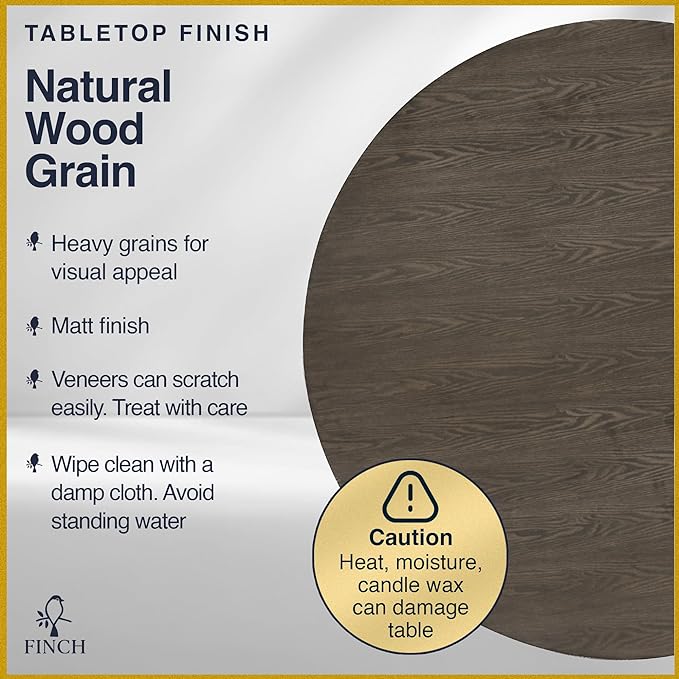 Finch Alfred Round Solid Wood Rustic Dining Table for Farmhouse Kitchen Room Decor, Wooden Trestle Pedestal Base, 46.5" Wide Circular Tabletop, Distressed Brown - LeafyLoom