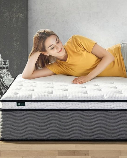 ZINUS 12 Inch True Support Hybrid Mattress [New Version], Queen, Fiberglass free, Medium Feel, Motion Isolation, Certified Safe Foams & Fabric, Mattress in A Box - LeafyLoom