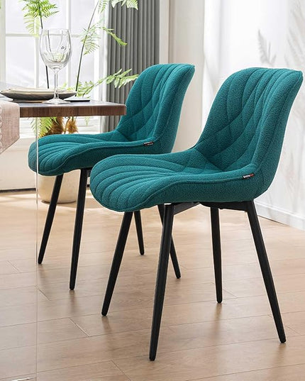 Velvet Dining Chairs Set of 2, Boucle Upholstered Dining Room Chairs with Curved Backrest for Kitchen Living Room Dining Room, Peacock Green - LeafyLoom