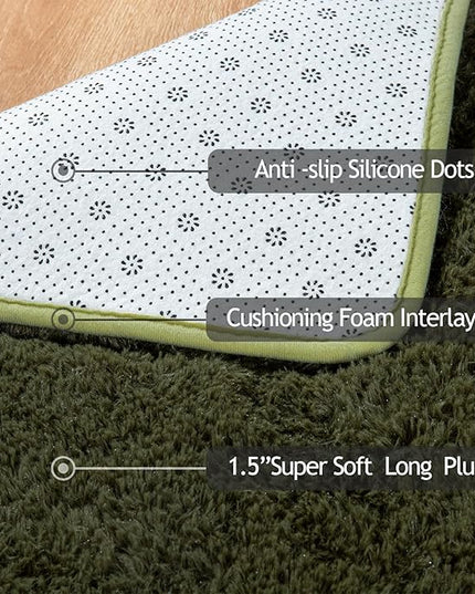Softlife Ultra Soft Fluffy Area Rugs for Bedroom, Girls and Boys Room Kids Room Nursery Rug, 6 x 9 Feet Shaggy Large Fur Indoor Plush Modern Floor Carpet for Living Room Christmas Decor, Olive Green - LeafyLoom