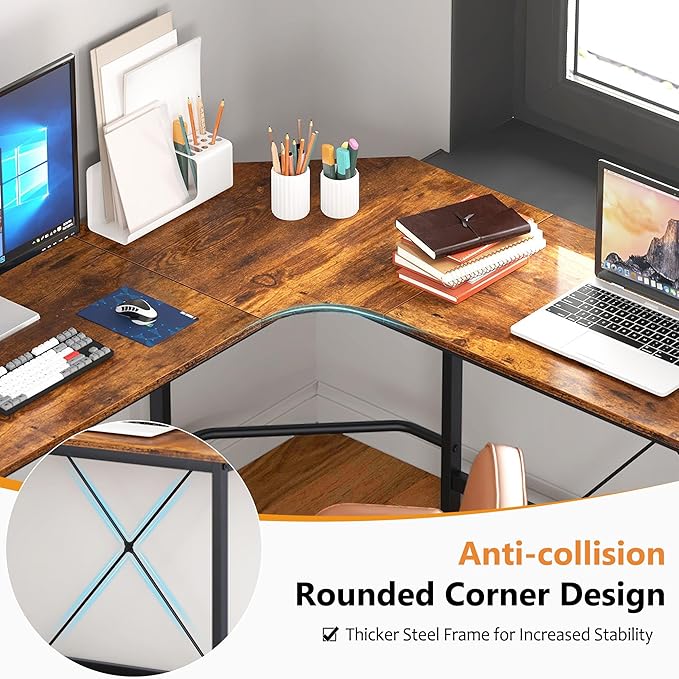 soges L Shaped Desk, 59inch L Desk Computer Corner Desk, Gaming Desk, Home Office Writing Desk, Space-Saving Workstation Desk, Rustic Brown - LeafyLoom