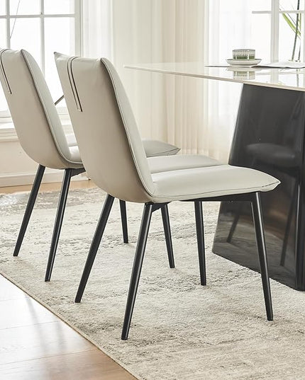 YOUTASTE Modern Dining Chairs Set of 2 Upholstered Leather Kitchen Chairs Soft Padded Side Chairs Dinner Chairs with Metal Legs for Living Room Bedroom, Light Grey - LeafyLoom
