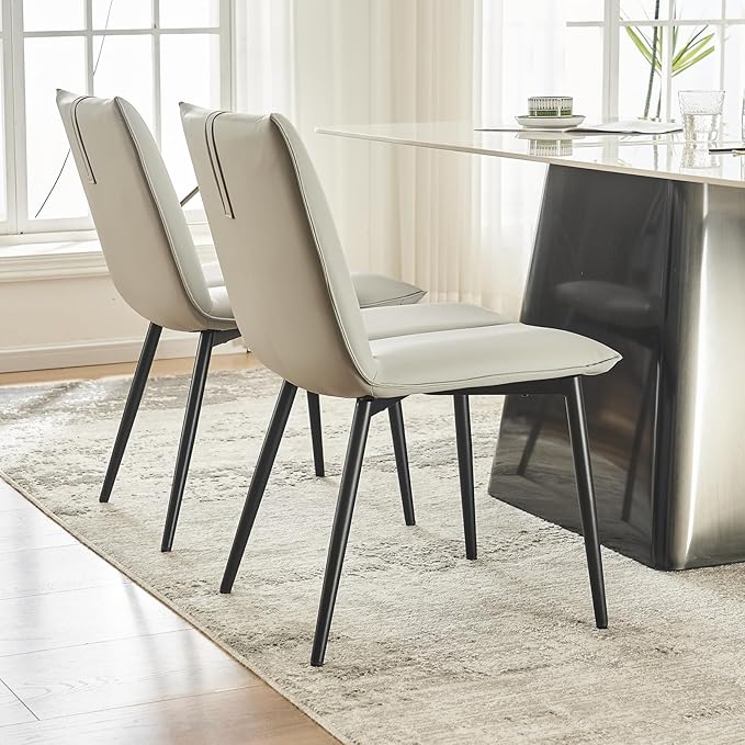 YOUTASTE Modern Dining Chairs Set of 2 Upholstered Leather Kitchen Chairs Soft Padded Side Chairs Dinner Chairs with Metal Legs for Living Room Bedroom, Light Grey - LeafyLoom