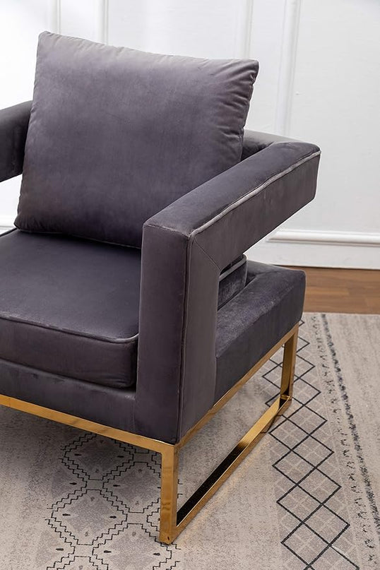 Roundhill Furniture Lenola Upholstered Accent Arm Chair, Gray 27.5D x 29.75W x 34.5H in - LeafyLoom
