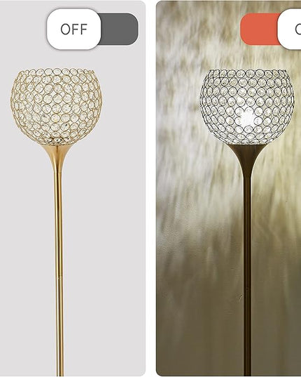 Spherical Crystal Floor Lamp, Gold 8.7 in Shade Elegant Standing Light with Crystal lamp Shade, Modern 61 in Tall Pole Lighting for Living Room, Bedroom, Office, E26 Base, LED Bulb Included - LeafyLoom