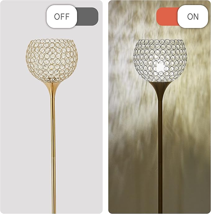 Spherical Crystal Floor Lamp, Gold 8.7 in Shade Elegant Standing Light with Crystal lamp Shade, Modern 61 in Tall Pole Lighting for Living Room, Bedroom, Office, E26 Base, LED Bulb Included - LeafyLoom