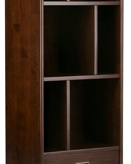 SIMPLIHOME Draper SOLID HARDWOOD 22 Inch Mid Century Modern Bookcase and Storage Unit in Medium Auburn Brown, For the Living Room, Study Room and Office - LeafyLoom