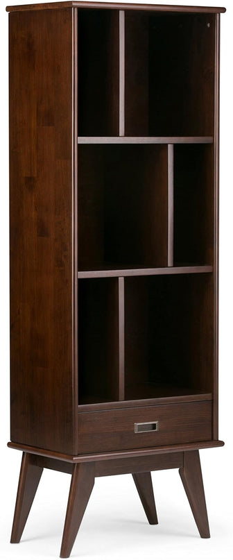 SIMPLIHOME Draper SOLID HARDWOOD 22 Inch Mid Century Modern Bookcase and Storage Unit in Medium Auburn Brown, For the Living Room, Study Room and Office - LeafyLoom