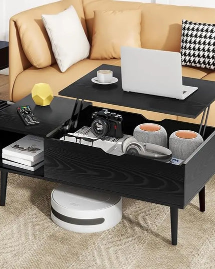 Coffee Table, Lift Top Coffee Tables for Living Room, Small Modern Wooden Center Tables with Storage Shelf and Hidden Compartment - LeafyLoom