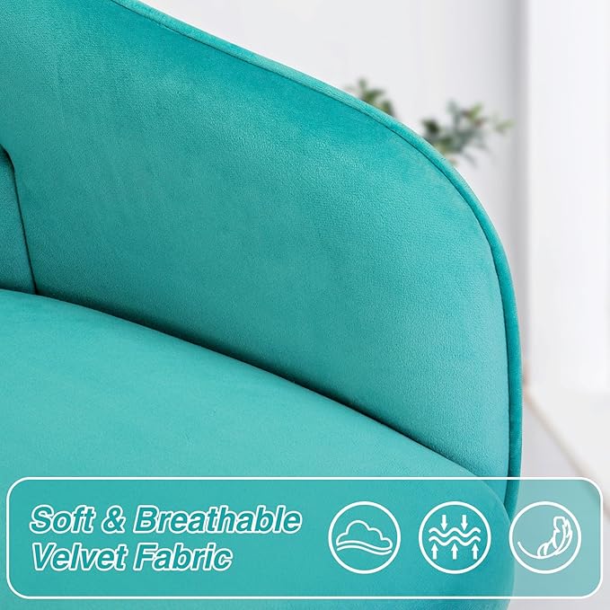 Velvet Desk Chair Vanity Chair for Makeup with Wheels and Back Home Office Chair Adjustable Rolling Swivel Chair for Bedroom Vanity Room Green - LeafyLoom