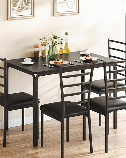 Black Dining Table Set for 4, Kitchen Table and Chairs for 4, 5 Piece Kitchen Dining Room Table Set,Space-Saving Wood Modern Rectangle Dinner Table Dinette Furniture for Breakfast Nook,Home Office - LeafyLoom