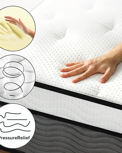 ZINUS 12 Inch True Support Hybrid Mattress [New Version], Queen, Fiberglass free, Medium Feel, Motion Isolation, Certified Safe Foams & Fabric, Mattress in A Box - LeafyLoom