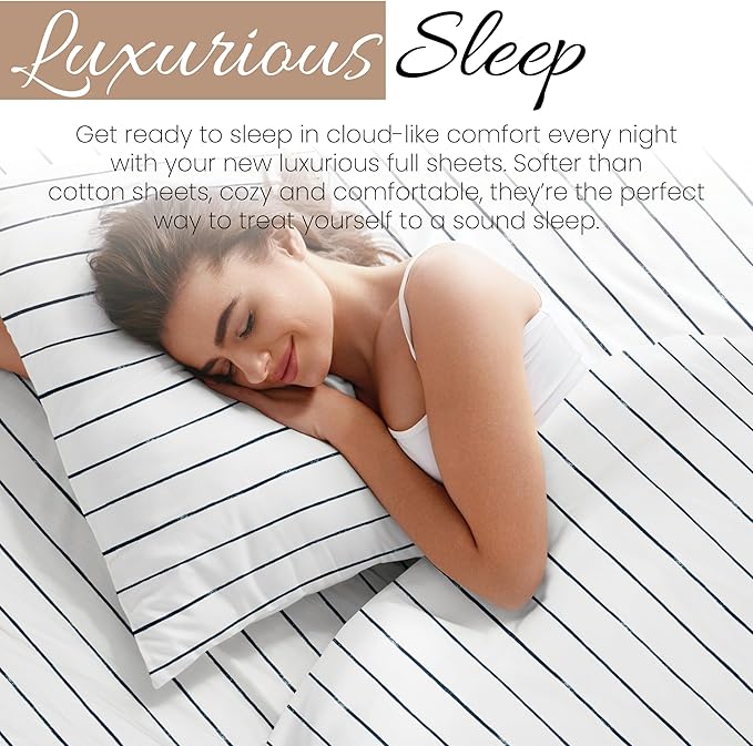 Linen Market 4 Piece Full Bedding Sheet Set (Navy Blue Stripes) - Sleep Better Than Ever with These Ultra-Soft & Cooling Bed Sheets for Your Full Size Bed - Deep Pocket Fits 16" Mattress - LeafyLoom