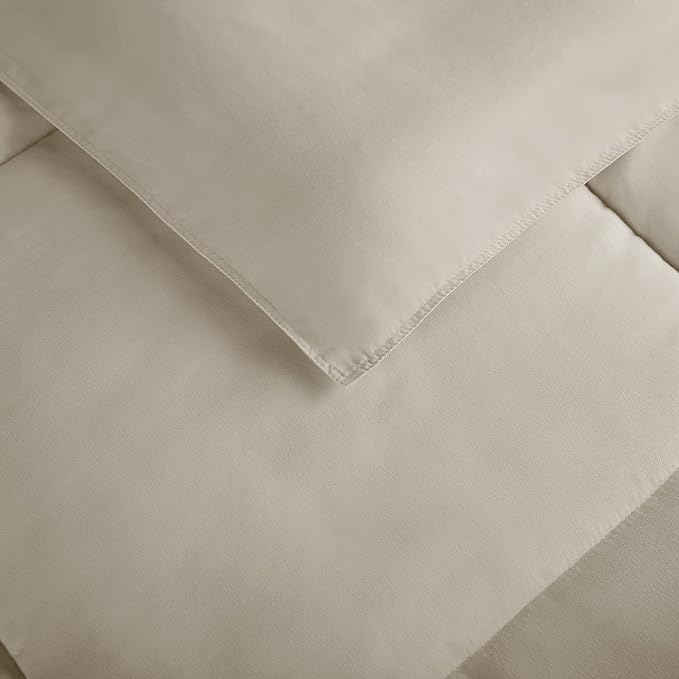 SERTA Simply Clean Ultra Soft Hypoallergenic Solid 3 Piece Comforter Set, King, Khaki - LeafyLoom