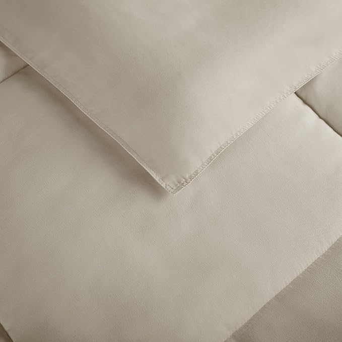 SERTA Simply Clean Ultra Soft Hypoallergenic Solid 2 Piece Comforter Set, Twin XL, Khaki - LeafyLoom