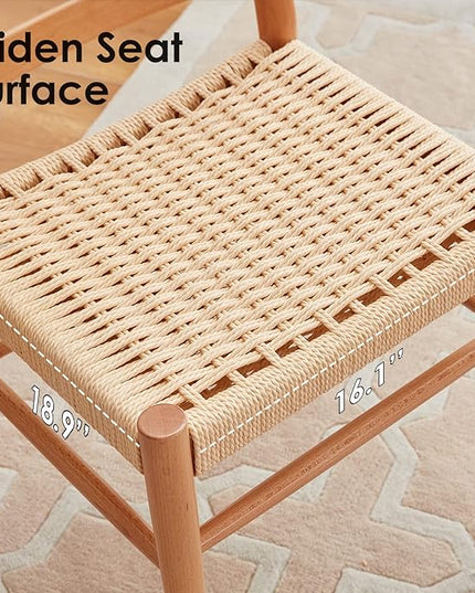 STARY Wood Rattan Dining Room Chairs Comfortable Woven Seat, Fully Assembled, Nature - Set of 2 - LeafyLoom