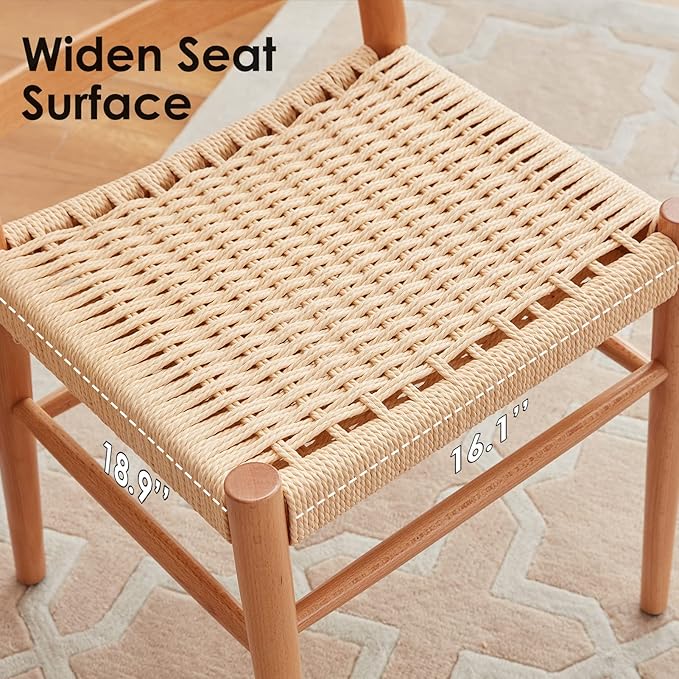 STARY Wood Rattan Dining Room Chairs Comfortable Woven Seat, Fully Assembled, Nature - Set of 2 - LeafyLoom