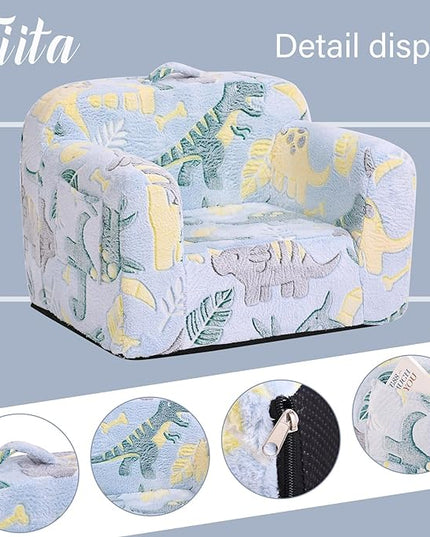Tiita Kids Sofa, Children Couch with Carrying Handle & Side Pockets, Kids Foam Chair, Toddler Armrest Chair, Lightweight Children Sofa Chair, Kids Read Sofa for Girl or Boy (Grey Dinosaur) - LeafyLoom