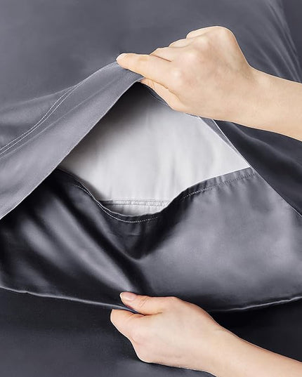Bedsure King Size Sheet Set, Cooling Sheets King, Rayon Derived from Bamboo, Deep Pocket Up to 16", Breathable & Soft Bed Sheets, Hotel Luxury Silky Bedding Sheets & Pillowcases, Dark Grey - LeafyLoom