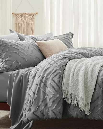 Anluoer Full Comforter Set, Grey Tufted Bed in a Bag 7 Pieces with comforters and sheets, All Season Bedding Sets with 1 Comforter, 2 PillowShams, 2 Pillowcases, 1 Flat Sheet, 1 Fitted Sheet - LeafyLoom