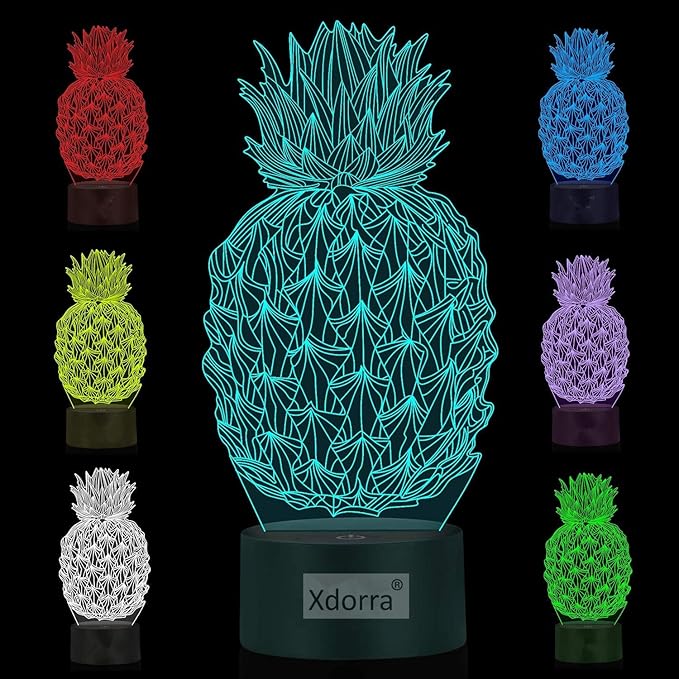 I Love Pineapple 3D Bedside Lamp for Decors - 7 Colors Fruit Pineapple Table lamp Acrylic Crystal Panel 3D Pineapple Decorative Arts Lamp for Bars Stores - LeafyLoom