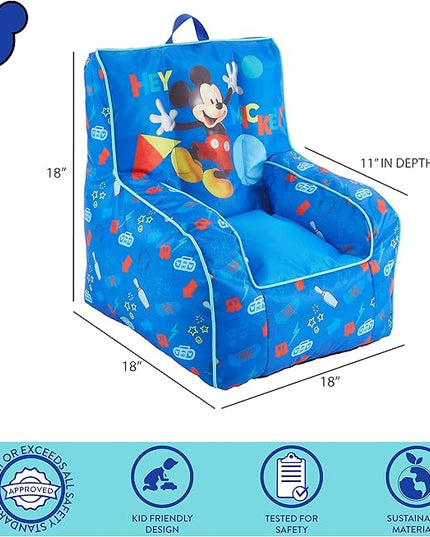 Idea Nuova Disney Mickey Mouse Kids Nylon Bean Bag Chair with Piping & Top Carry Handle, Large - LeafyLoom